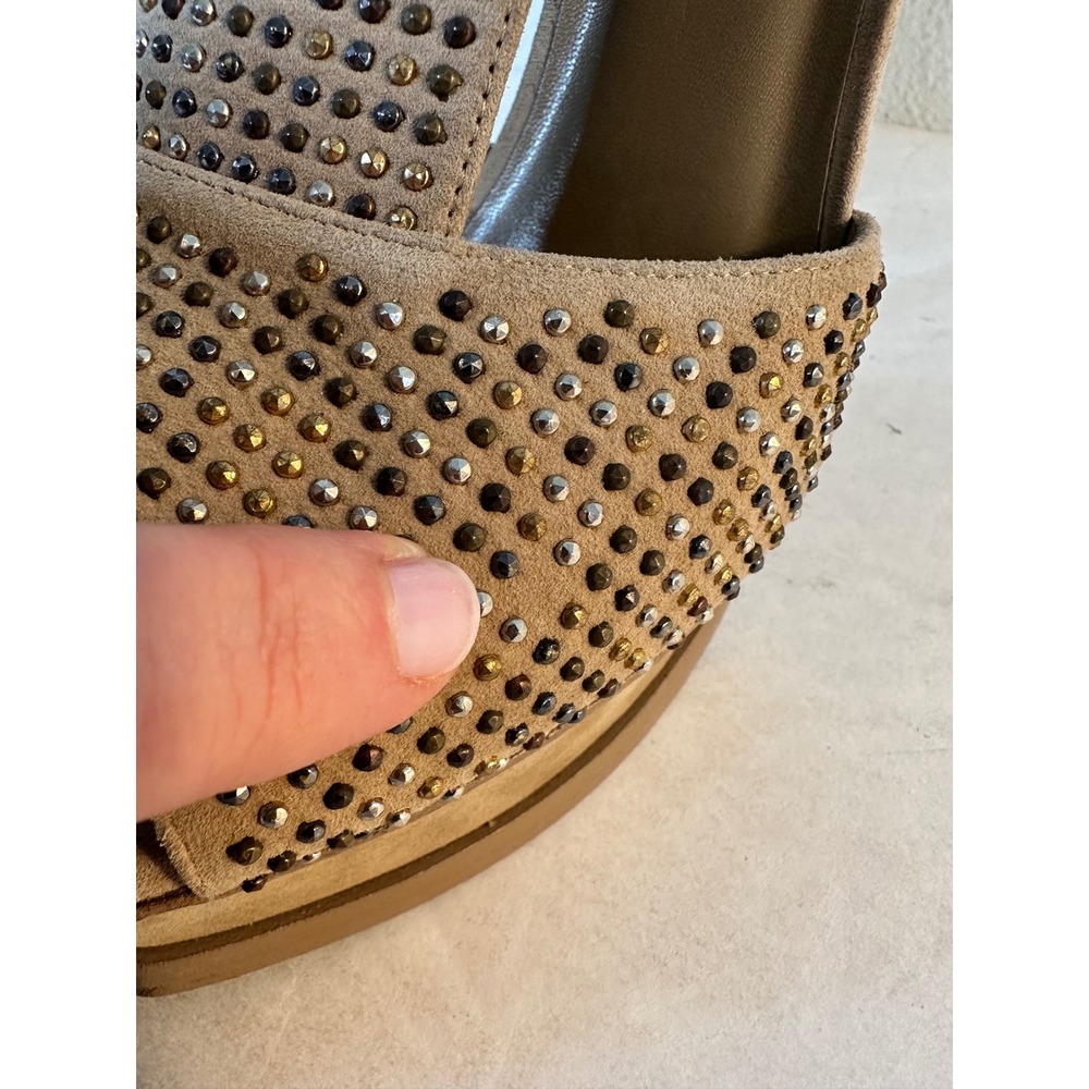 Yves Saint Laurent YSL Tribute Sandals Size 38.5 Beige Suede Studded Platform - Picture 6 of 15